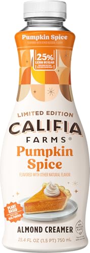 Califia Farms - Pumpkin Spice Almond Milk Coffee Creamer, 25.4 Oz, Dairy Free, Plant Based, Vegan, Gluten Free, Non GMO, Almond Creamer