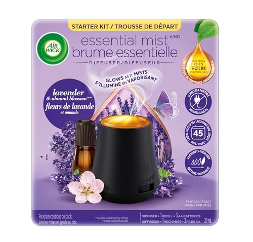 Air Wick Essential Mist Starter Kit, Diffuser + 1 Refill, Lavender and Almond Blossom, Air Freshener, Essential Oils