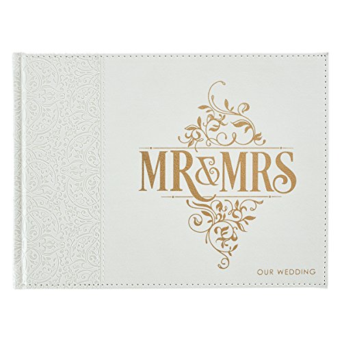 Wedding Guest Book - Mr. and Mrs. Our Wedding - Lacey White Faux Leather w/Inspirational Quotes Scripture - Visitor Register Sign-in Book for Events