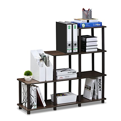 FURINNO 3 shelves, Turn-N-Tube Ladder Space Shelf, Walnut/Brown
