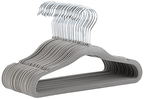 Amazon Basics Kids Velvet, Non-Slip Clothes Hangers (baby/toddler), 11.6 inches (for baby clothes), Pack of 30, Gray