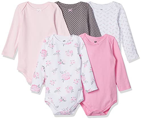 Hudson Baby baby girls Cotton Long-sleeve Bodysuits Bodysuit, Basic Pink Floral, 0-3 Months US