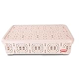 Nayasa Flower Storage Box Medium Plastic Basket with Lid Multipurpose Basket with Lid Organizer Basket with Lid Beige