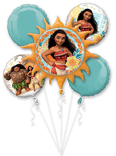 Anagram Moana Balloon Bouquet, includes 5 Foil Balloons, Licensed, Blue/Orange