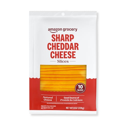 Amazon Grocery, Sharp Cheddar Cheese, Sliced, 8 Oz, 10 Slices (Previously Happy Belly, Packaging May Vary)
