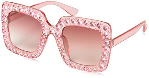 MEETSUN Elton Square Rhinestone Sunglasses | Oversized Bling sunglasses for Women with Diamond Bedazzled Frames | 70s Retro Style Beach Vacations & Disco Outfit-Pink Gradient Lens sunglasses