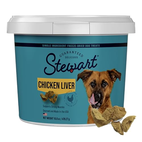 Stewart Single Ingredient Freeze Dried Raw Dog Treats, Chicken Liver, 16.8 Ounce Value Size, up to 315 Pieces per Resealable Tub, Training Treats or Meal Topper, High Protein, Grain Free, Gluten Free