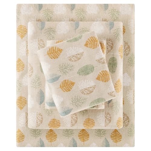 True North by Sleep Philosophy Cozy Flannel Warm 100% Cotton Sheet - Novelty Print Animals Stars Cute Ultra Soft Cold Weather Bedding Set, Twin XL, Multi Leaves 3 Piece