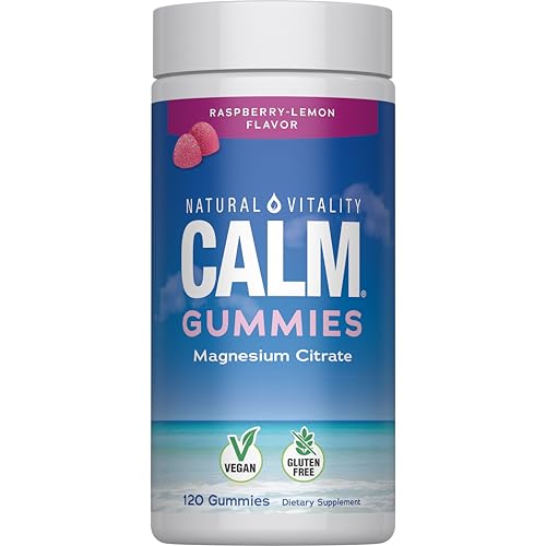 Natural Vitality CALM, Magnesium Citrate Supplement, Stress Relief Gummies, Supports a Healthy Response to Stress, Gluten Free, Vegan, Raspberry Lemon Flavored, 120 Gummies