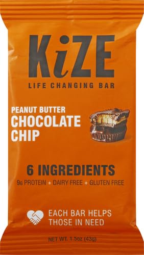 KiZE Energy Bars - Peanut Butter Chocolate Chip - Gluten Free, Dairy Free, Non-GMO, and High Protein Meal Replacement Energy Bars, Clean and Simple Food Ingredients - Peanut Butter Chcolate Chip, 10g High Protein Snacks, (10 Count)
