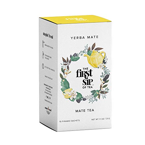 Pure Yerba Mate, Pyramid Sachet Tea Bags, Chlorogenic Acid Tea, Clean Energy Drink, High Caffeine, Unsmoked - 16 Cups | The Spice Hut First Sip of Tea