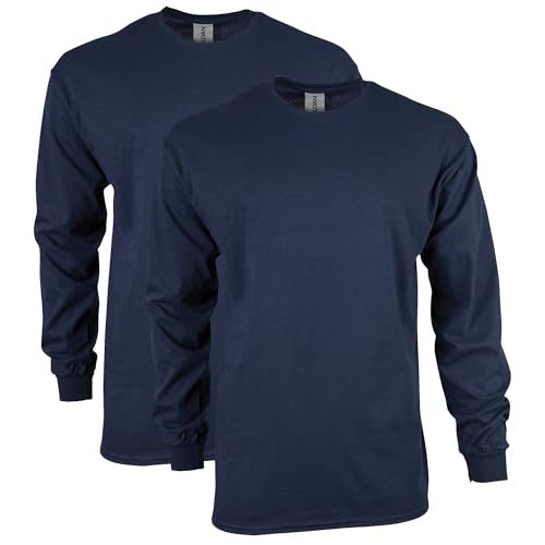 Gildan Men's Ultra Cotton Long Sleeve T-Shirt, Style G2400, Multipack, Navy (2-Pack), Large