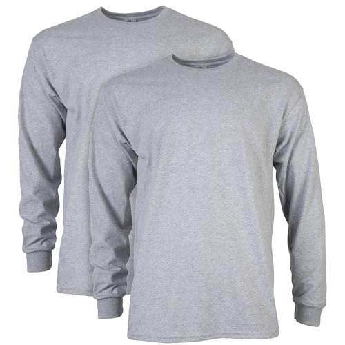 Gildan Men's Ultra Cotton Long Sleeve T-Shirt, Style G2400, Multipack, Sport Grey (2-Pack), Large
