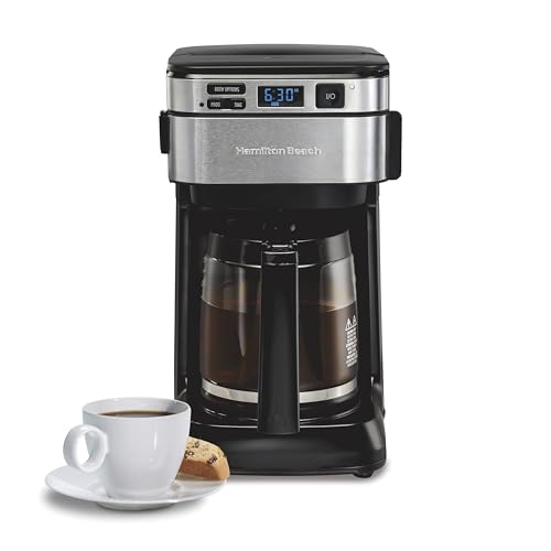 Hamilton Beach Máquina de café programável, 12 xícaras, acesso frontal fácil de encher, pausar e servir, 3 opções de cerveja, preto (46310)