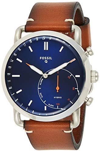 Fossil Men Commuter Stainless Steel and Leather Hybrid Smartwatch, Color:  Silver-Tone, Brown (Model: FTW1151) | Pricepulse