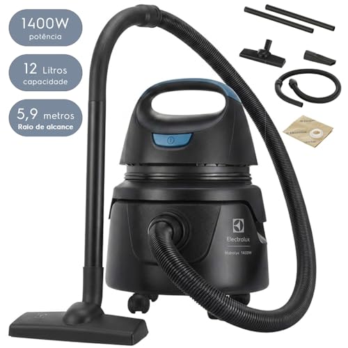 Electrolux Aspirador água pó compacto potente função sopro 1400W 12 L total 5 L util protetor termico AWD01 127V