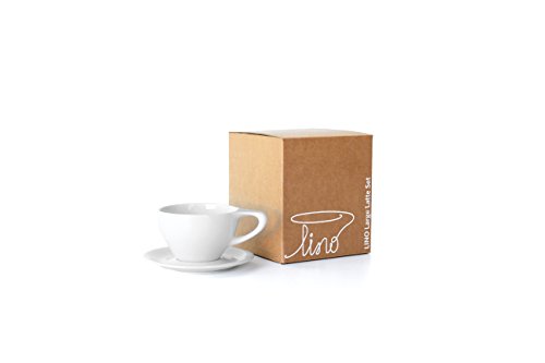 notNeutral LINO Porcelain Large Latte Cup & Saucer, 12 oz, White, Set of 2