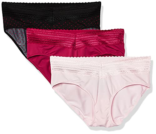 Warner's womens Blissful Benefits No Muffin 3 Pack Hipster Panties, Pink/Sangria/Black Red Dot, Medium US