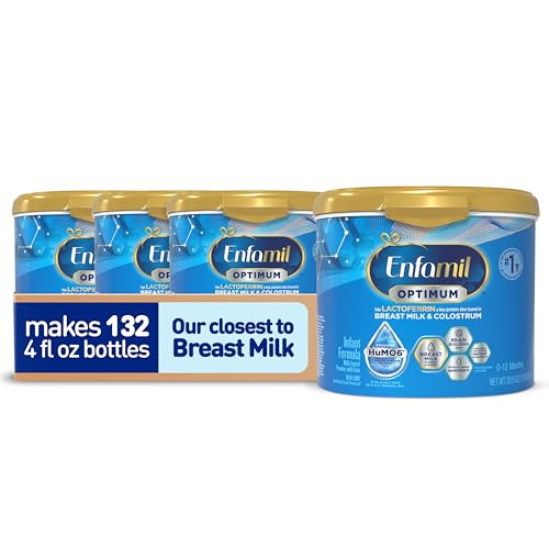 Enfamil Optimum (Enspire), Our Closest Formula to Breast Milk, Immune-Supporting Lactoferrin and Brain-Supporting DHA Baby Formula, Powder 20.5 Oz Tub, Pack of 4