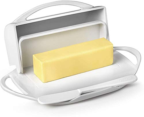 Butterie Flip-Top Butter Dish with Lid &amp; Matching Knife, Holds 2 Sticks/European Butter, No-Mess Butter Holder, Shat