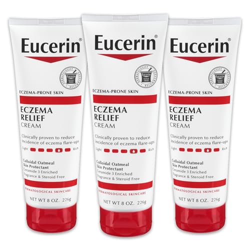Eucerin Eczema Relief Cream, Full Body Lotion, Moisturizing Eczema Cream with Colloidal Oatmeal (Skin Protectant) and Ceramide 3, Multi-Pack, 8 Oz Tube, Pack of 3