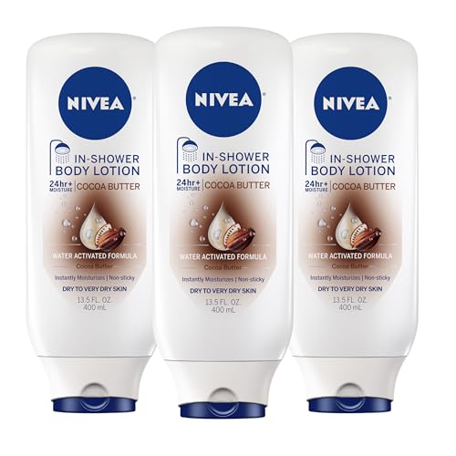 NIVEA Cocoa Butter In Shower Lotion, Body Lotion for Dry Skin, 3 Pack of 13.5 Fl Oz Bottles