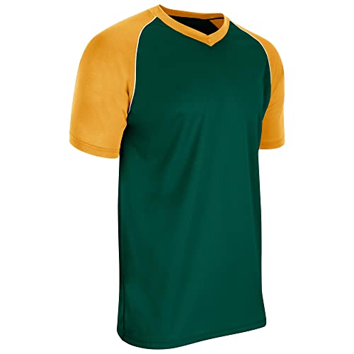 Champro Boys' Bunt Lightweight Mesh Baseball/Soccer Jersey, Forest Green,Gold,White, Youth Small