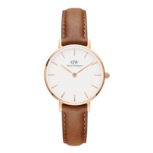 Daniel Wellington Petite Durham 28mm Women's Watch, Leather Rose Gold Watch for Women