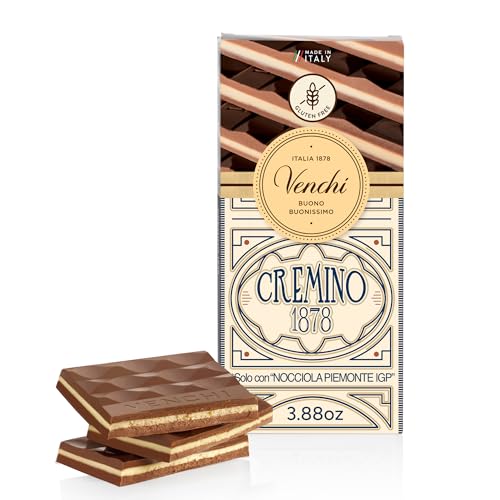 Venchi - Cremino 1878 Chocolate Bar with Almond Gianduja and Hazelnuts, 3.88oz - Gluten Free