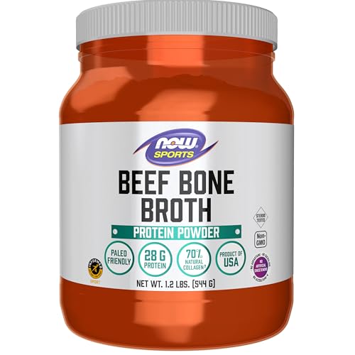 NOW Foods Sports Nutrition, Beef Bone Broth Powder made with Premium-Quality Beef Bone Extract , 1.2-Pound