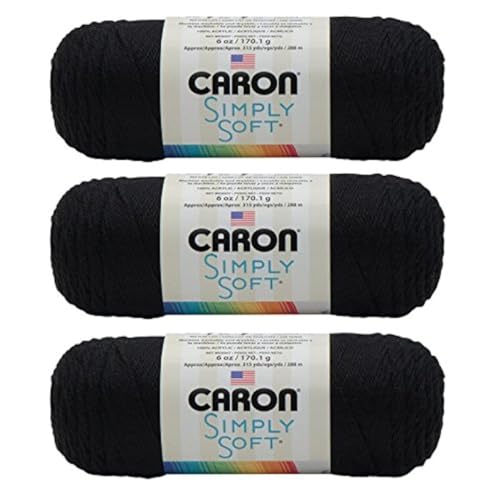 Caron Simply Soft Yarn, 3oz, Gauge 4 Medium Worsted, 100% Acrylic - Autumn Red - Machine Wash & Dry, Black, 3-Pack