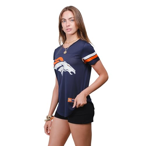 Ultra Game Women's Standard Soft Mesh Jersey Varsity Stripe Jock Tag Crew Neck Tee Shirt Top, Team Color, Small