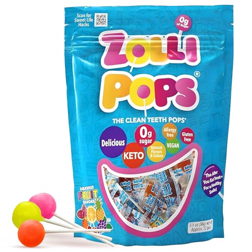 Zollipops Clean Teeth Lollipops - AntiCavity Sugar Free Candy for a Healthy Smile Great for Kids, Diabetics and Keto Diet. Natural Fruit Variety, 3.1 Ounce