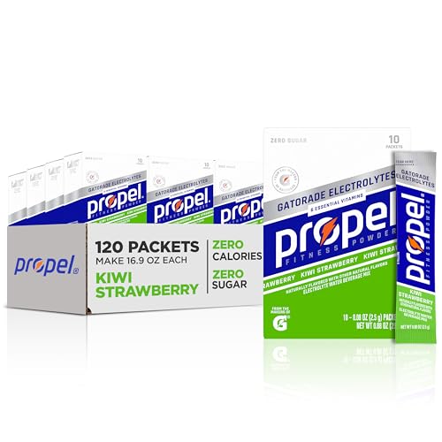 Propel Electrolyte Enhanced Water Drink Mix Powder Packets, Kiwi Strawberry, Zero Calorie & Zero Sugar Hydration with Electrolytes and Vitamins C & E (120 Packets)