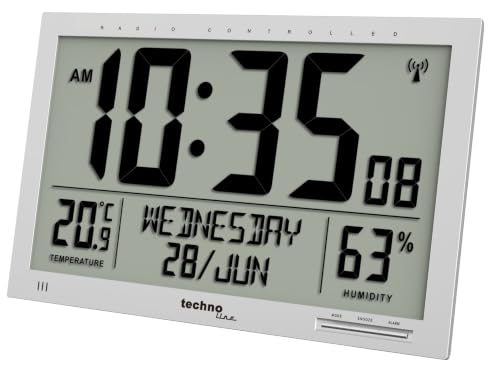 (-39%) Technoline WS 8013 - Digitale, Moderne Designer XL Funkwanduhr, schlanker Rahmen,