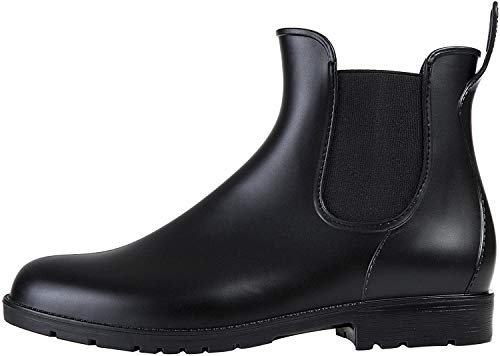 Asgard Women's Ankle Rain Boots Waterproof Chelsea Boots, Black 39 (Size 8.5)