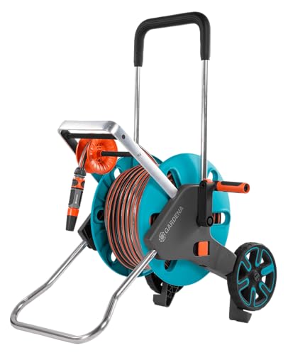 (-31%) Gardena CleverRoll M Easy Set: Schlauchwagen mit bis zu 60 m Kapazität, besonders standfest, mit komfortabler Schlauchführung in robustem Metallrahmen, Nachtropfstopp (18517-20)