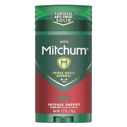 Mitchum Men's Deodorant, Antiperspirant Stick, Triple Odor Defense Invisible Solid, 48 Hr Protection, Dermatologist Tested, Intense Energy, 2.7 oz