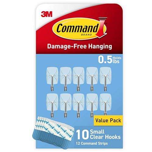 Command Small Clear Wire Toggle Hooks, 10 Wall Hooks and 12 Command Strips, Damage-Free Hanging with Adhesive, Great for Hanging, Organization and Storage, Holds up to 0.5 lb