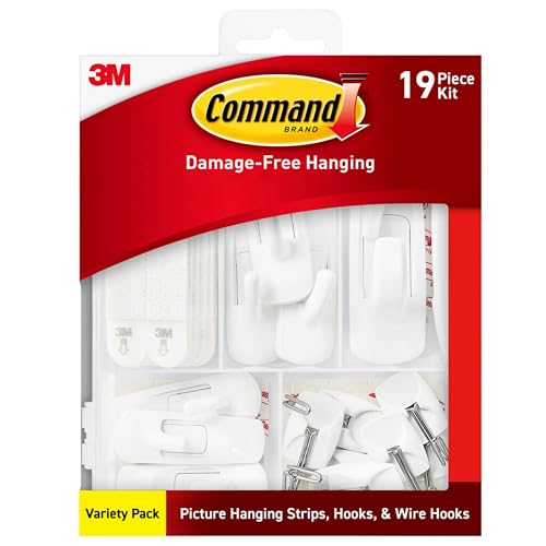 Command Variety Pack, Picture Hanging Strips, Wire Hooks and Utility Hooks, Damage Free Hanging Variety Pack for Up to 19 Items, 1 Kit, White