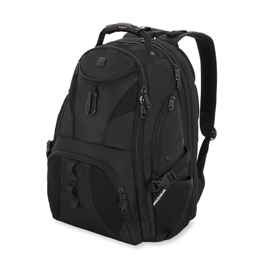 SwissGear 1900 ScanSmart 17” Laptop Backpack Black/Black – Reflective Tech Backpack with ScanSmart Compartment – M