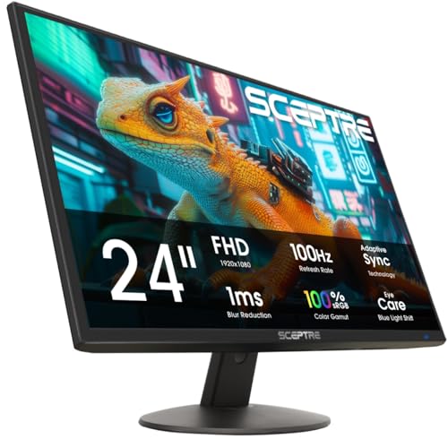 Sceptre 24-inch Professional Thin 1080p LED Monitor 99% sRGB 2x HDMI VGA Build-in Speakers, Machine Black (E248W-19203R Series)