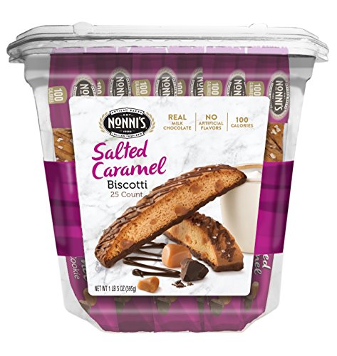 Nonni's Salted Caramel Milk Chocolate Biscotti Cookies — Individually Wrapped Italian Coffee Snack, Crunchy Twice-Baked, 90 Cal Each, 21 oz Carton