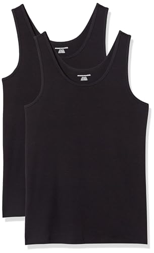 Amazon Essentials Women's Slim-Fit Tank Top, Pack of 2, Black, Large