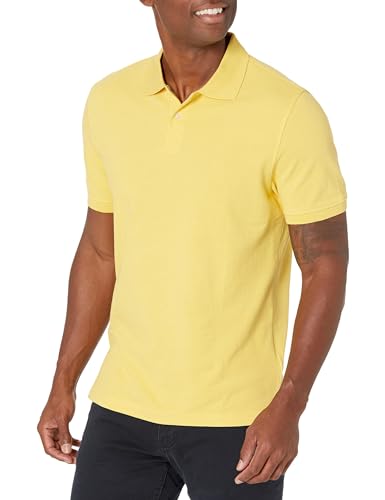 Amazon Essentials Men's Yellow Polo Shirts Short Sleeve, Slim-Fit Cotton Pique, Large