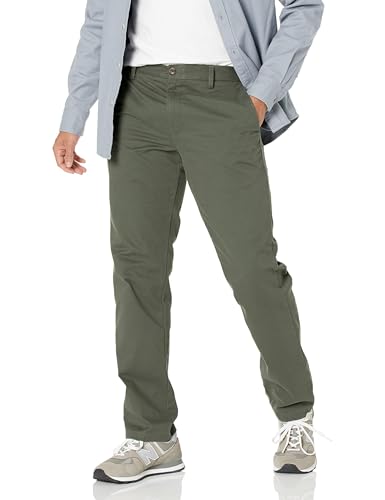 Amazon Essentials Men's Slim-Fit Wrinkle-Resistant Flat-Front Chino Pant, Dark Olive, 35W x 32L