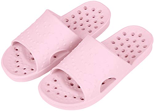 shevalues Shower Shoes for Women Men with Arch Support Quick Drying Pool Slides Lightweight Beach Sandals with Drain Holes, Pink 8-9 Women / 6.5-7.5 Men