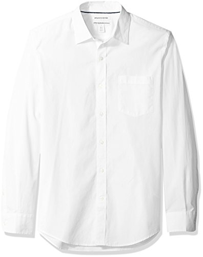 Amazon Essentials Men's Slim-Fit Long-Sleeve Poplin Shirt, White, Large