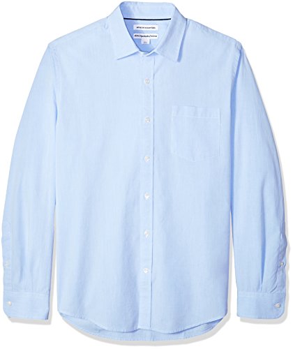 Amazon Essentials Men's Slim-Fit Long-Sleeve Poplin Shirt, Light Blue, Large