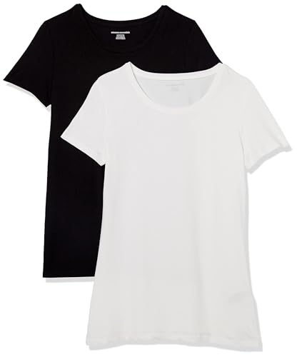 🔥 STARKER PREIS (-76%) Amazon Essentials Damen T-Shirt mit kurzen Ärmeln und Rundhalsausschnitt in normaler Passform, 2er-Pack, Schwarz/Weiß, L